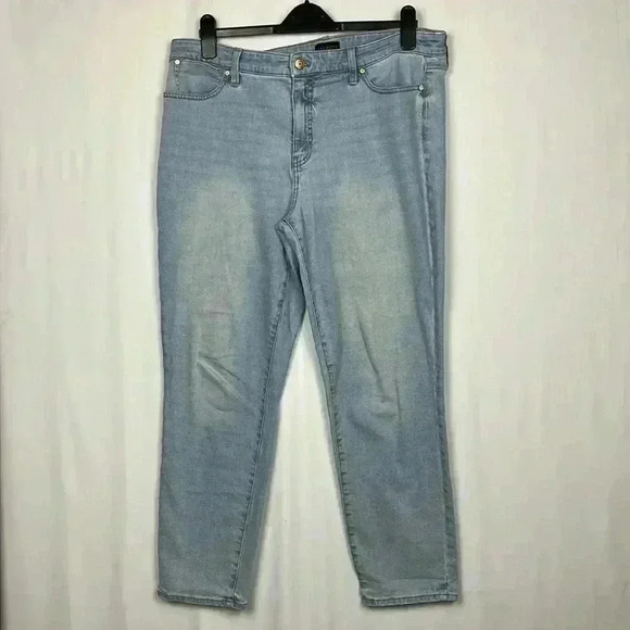 Talbots Womens Jeans 14 Light Wash Straight Leg Slim Ankle Button/Fly Zip Pocket - Picture 1 of 13